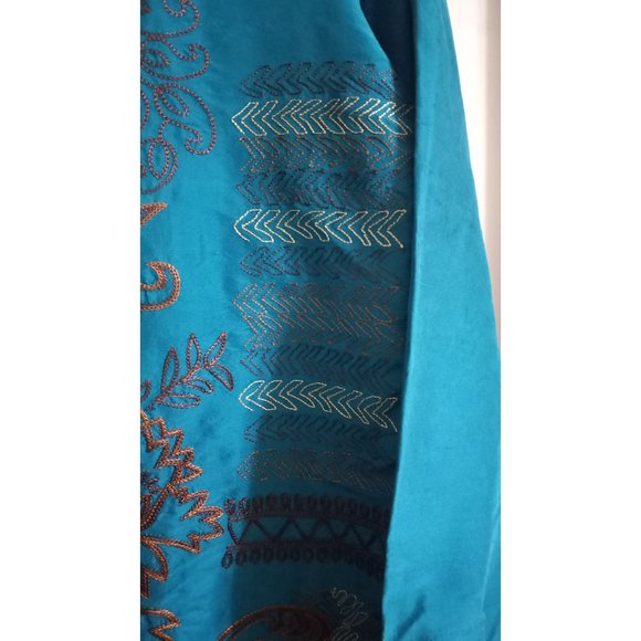 Christina Hope Medium Turquoise Blue Embroidered Silk Vintage Button Down Shirt - Picture 5 of 7